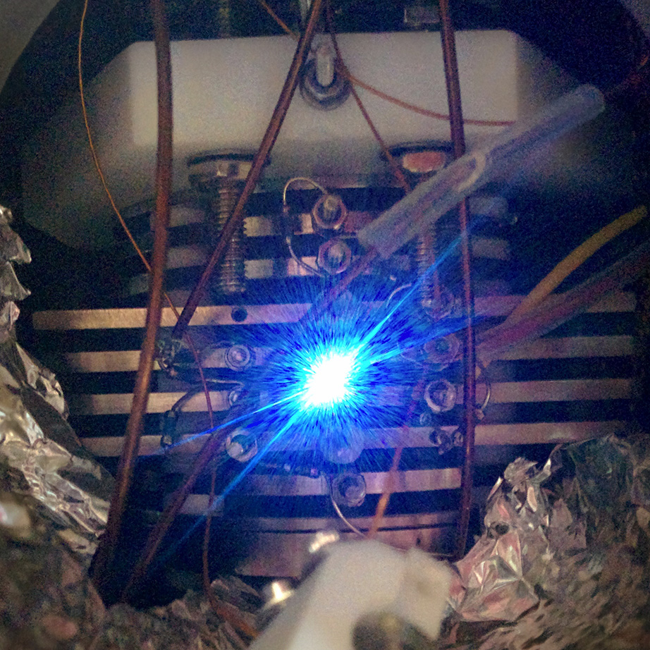 synchrotron X-Ray light shining through the experimental apparatus!